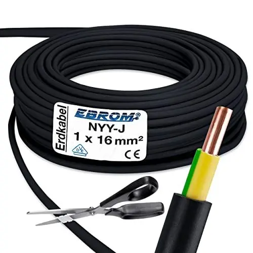 Produktbild: EBROM Erdkabel Erdungskabel NYY-J 1x16 mm² Starkstromkabel PVC Erdleitung Blitzschutz - schwarz - Meterware auf den Meter genau - Auswahl in 1 Meter Schritten - 1x16 mm2 - Ihre Länge: 10 Meter