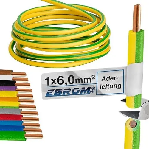Produktbild: EBROM Erdungskabel Aderleitung starr H07V-U 6 mm² (1 x 6 mm2) grün/gelb (gnge) – in vielen verschiedenen Längen lieferbar - ab 5 Meter bis 150 Meter - Ihre Länge: 5 Meter