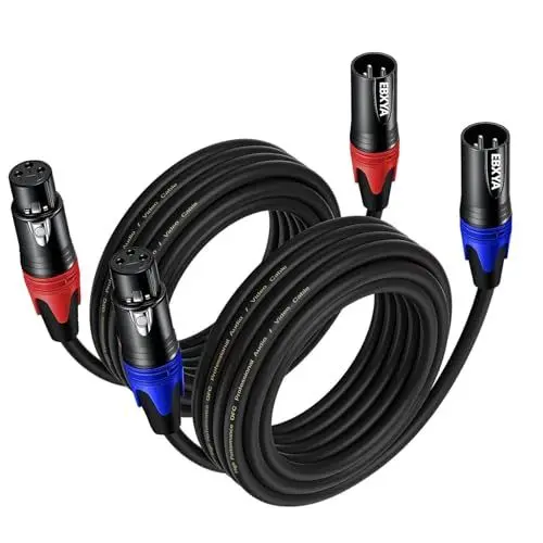 Produktbild: EBXYA XLR-Mikrofonkabel 5m/16,4ft 4er-Pack – 3-polig symmetrisch abgeschirmt in Rot/Blau – Für Podcast-Ausrüstung, PA-Systeme, Veranstaltungstechnik (Profi-Audiokabel)