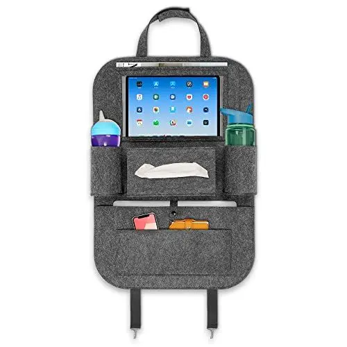 Produktbild: ECENCE 1x Rückenlehnen-Schutz Auto Filz Rücksitzschoner Kinder 60cm/23,6inch Organizer Autotasche Organizer Rückenlehnen-Tasche für Autositze Aufbewahrungssystem mit Pad-Tablet-Halter