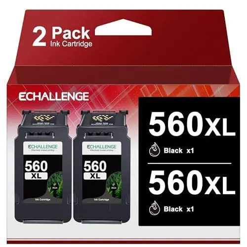 Produktbild: ECHALLENGE PG-560 XL PG-560XL Multipack Tintenpatrone für Canon 560 patronen für Pixma TS5350 TS5351 TS5352 TS5353 TS7450 TS7451 druckerpatronen (Schwarz 2er-Pack)