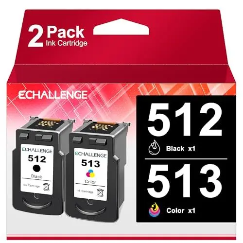 Produktbild: ECHALLENGE PG 512 CL 513 Wiederaufbereitet 512 513 Druckerpatronen 512 513 PG512 CL513 Kompatibel für Canon 512 513 Multipack PG-512 CL-513 für Pixma MP495 MP230 MP270 MX420 (Schwarz, Farbe, 2er-Pack