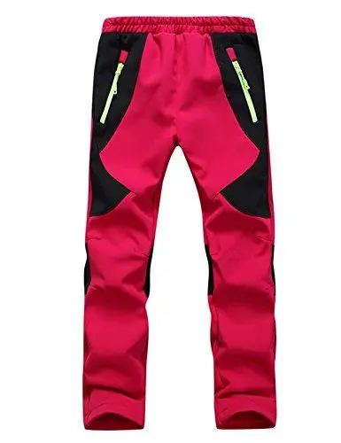 Produktbild: Echinodon Kinder Gefütterte Hose Softshellhose Winddicht Wasserabweisend Atmungsaktiv Warm Regenhose Skihose Jungen Mädchen Trekkinghose Wanderhose Rot 3XL