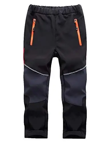 Produktbild: Echinodon Kinder Softshellhose Gefüttert Hose Wasserabweisend Winddicht Atmungsaktiv Jungen Mädchen Outdoor Wandern Freizeit Hose Herbst Winter Schwarz L