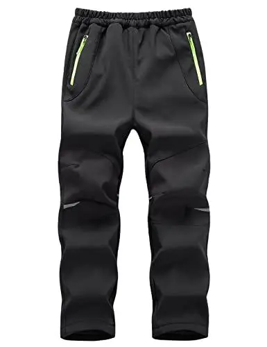Produktbild: Echinodon Kinder Softshellhose Gefüttert Hose Wasserabweisend Winddicht Warm Jungen Mädchen Outdoor Wandern Hose Herbst Winter Schwarz M