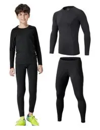 Produktbild: Echinodon Kinder Sportunterwäsche Fußball Junge Kompressionsshirt + Kompressionshose Kompressionsunterwäsche Set Funktionsunterwaesche Set für Running Training Radsport (Schwarz, 176)