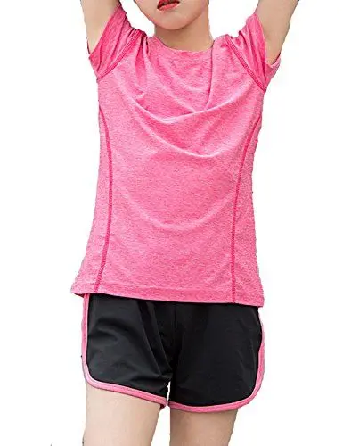 Produktbild: Echinodon Mädchen Sport-Set Schnelltrockend Shirt + Shorts Anzug für Yoga Jogging Training Rosa 130