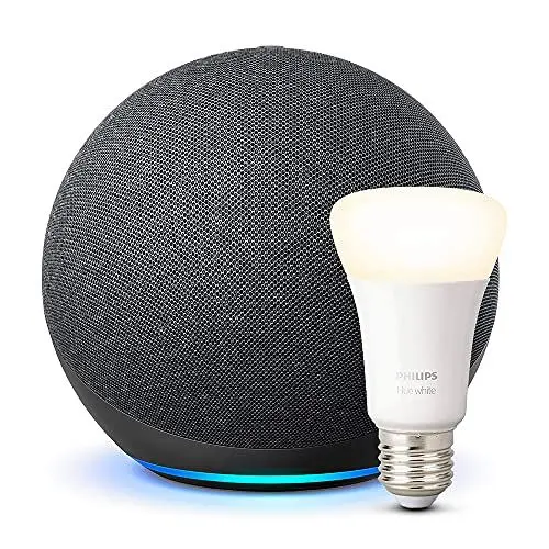 Produktbild: Echo (4. Generation), Anthrazit + Philips Hue White Smart Bulb (E27), Funktionert mit Alexa - Smart Home-Einsteigerpaket