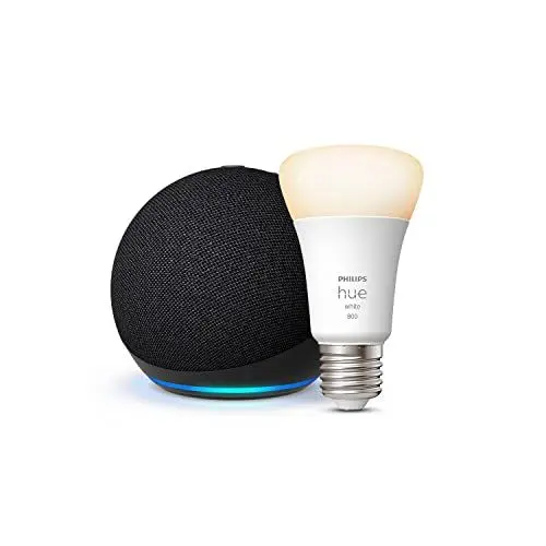 Produktbild: Echo Dot (5. Generation) | Anthrazit + Philips Hue White Smart Bulb (E27), Funktionert mit Alexa - Smart Home-Einsteigerpaket