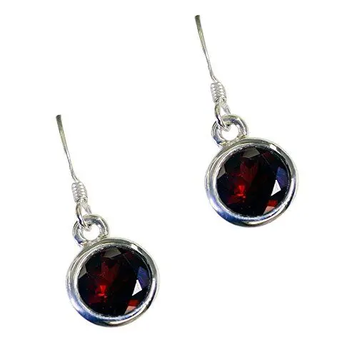 Produktbild: Echt Silber Granat Ohrringe Für Frauen Sterling Modeschmuck Angelhaken Runde Form Januar Birthstone