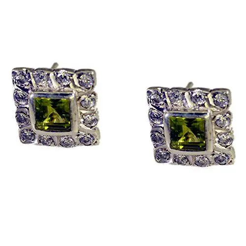 Produktbild: Echte Peridot Ohrringe für Frauen aus massivem Sterling Silber Cluster Square Shape Style handgefertigten Schmuck