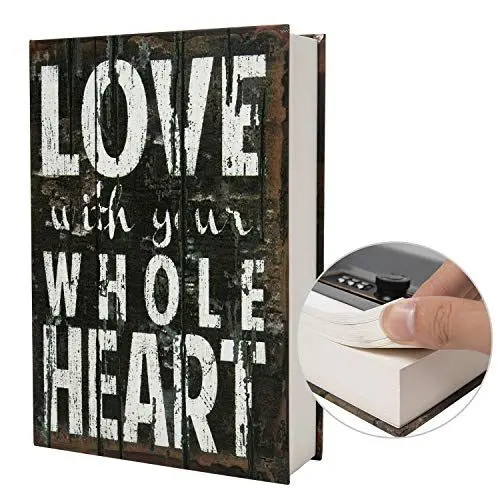 Produktbild: Echtes Papiertransferbuch sicher für Schmuck, Geld und Bargeld, hohl mit verstecktem Fach, Schlüssel und Zahlenschloss (Passwortsperre, LIEBE)