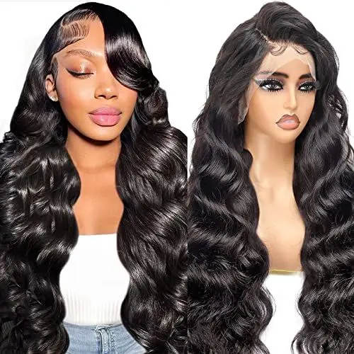 Produktbild: Beluck 32 Zoll Echthaar Perücke 13x6 Lace Front Wig Human Hair Perücke Damen Echthaar Body Wave Glue Wig Afro Perücke Echthaar Natural Color Lace Front Perücke Lang