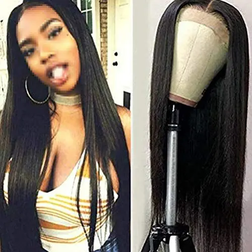 Produktbild: Echthaar-Perücke, Schwarze Perücke, Glatte Echthaar-Perücken für Frauen, Leimlose Perücken für Schwarze Frauen, Echthaar, Vorgezupft mit Babyhaar, Brasilianisches Echthaar,