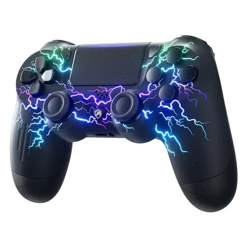 Produktbild: ECHTPower Wireless Controller für PS-4, LED Game Controller Kompatibel mit PS-4/Slim/Pro/PC, Gamepad mit Dual Vibration, RGB, 1000mAh Akku, 6-Achsen, Touchpad, Kopfhöreranschluss, Screenshot-Schwarz