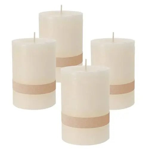 Produktbild: Echtwachs Stumpenkerzen 10 x 7 cm campagner - 4er Set - Advents Kerzen unparfümiert 30 Stunden Brenndauer - Tischkerze Blockkerze cremeweiß für Weihnachten Gestecke Dekoration geruchlos durchgefärbt