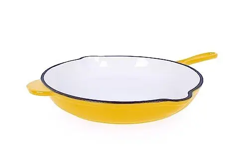 Produktbild: ECHTWERK Bratpfanne aus Gusseisen mit Emaille-Beschichtung, Gusseisenpfanne, Ofenpfanne mit zwei Griffen und Ausgießer, Für Backöfen, Grill, BBQ und Induktion geeignet, Ø 26,5 cm, Gelb