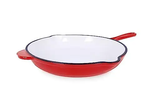 Produktbild: ECHTWERK Bratpfanne aus Gusseisen mit Emaille-Beschichtung, Gusseisenpfanne, Ofenpfanne mit zwei Griffen und Ausgießer, Für Backöfen, Grill, BBQ und Induktion geeignet, Ø 26,5 cm, Rot