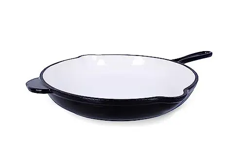 Produktbild: ECHTWERK Bratpfanne aus Gusseisen mit Emaille-Beschichtung, Ofenpfanne mit zwei Griffen und Ausgießer, Für Backöfen, Grill, BBQ und Induktion geeignet, Ø 26,5 cm, Schwarz