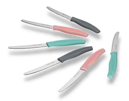 Produktbild: ECHTWERK Brötchenmesser, handliches Frühstücksmesser, 6 Stk., aus Edelstahl mit Wellenschliff, geeignet für Brötchen, Baguette, feste Früchte und Kuchen, ergonomischer Griff aus Kunststoff, Bunt