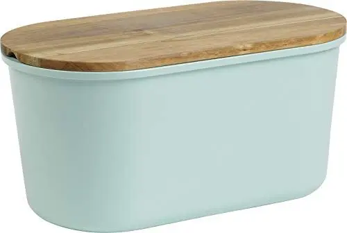 Produktbild: ECHTWERK Brotkasten “FRESH“, Brotbox, Brotaufbewahrung, Platzsparende Aufbewahrungsbox, Brotkorb mit Deckel und Schneidebrett aus Akazienholz, für 1 kg Brot, 37 cm x 22 cm x 17 cm, türkis