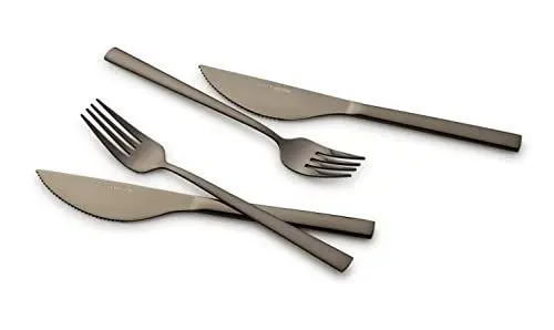 Produktbild: ECHTWERK Pizzabesteck-Set, Pizzaset, Steakbesteck, Essbesteck 4-teilig für bis zu 2 Personen, Mit 2 Pizzamessern und 2 Pizzagabeln aus Edelstahl, Black-Edition Angelini