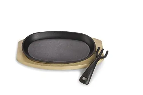 Produktbild: ECHTWERK Servierpfanne aus Gusseisen, Kleine Grillpfanne mit Servierbrett, Abnehmbarer Griff, Bereits eingebrannt, Für Backöfen, Grill, BBQ und Induktion geeignet, Ø 24 x 14 cm