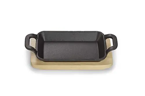 Produktbild: ECHTWERK Servierschale aus Gusseisen, Servierschälchen, Mini Auflaufform mit Servierbrett, Bereits eingebrannt, Für Backöfen, Grill, und BBQ geeignet, Ideal zum Garen und Servieren, Ø 10 cm