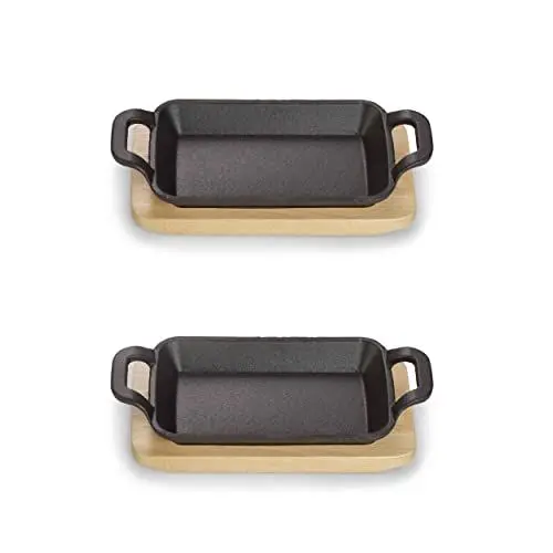 Produktbild: ECHTWERK Servierschalen Set aus Gusseisen, Mini Auflaufform mit Servierbrett, Kleine Grillpfanne, Bereits eingebrannt, Für Backöfen, Grill und BBQ geeignet, Ideal zum Servieren, 2tlg