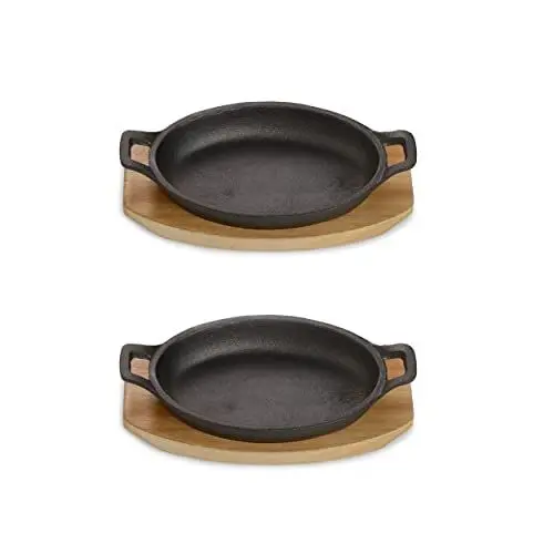 Produktbild: ECHTWERK Servierschalen Set aus Gusseisen, Servierpfännchen, Auflaufform mit Servierbrett, Grillpfanne, Bereits eingebrannt, Für Backöfen, Grill, und BBQ geeignet, zum Servieren, Big-Edition, 4tlg
