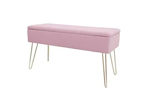 Produktbild: ECHTWERK Sitzbank “Scarlett“, Polsterbank mit Samtbezug, Aufbewahrungstruhe rechteckig, Schminkbank mit Stauraum, Aufbewahrungsbank mit Metallbeine, 75 x 30 x 41,5 cm, Polyester-Mischung, Rosa