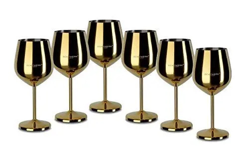 Produktbild: ECHTWERK bruchsichere Weingläser aus Edelstahl, Weinglas-Set, Rotweinglas, Weinprobe-Gläser, Cocktailgläser, robust, unzerbrechlich, Gold Edition, 6tlg, 21x 7,3cm, 0,5L