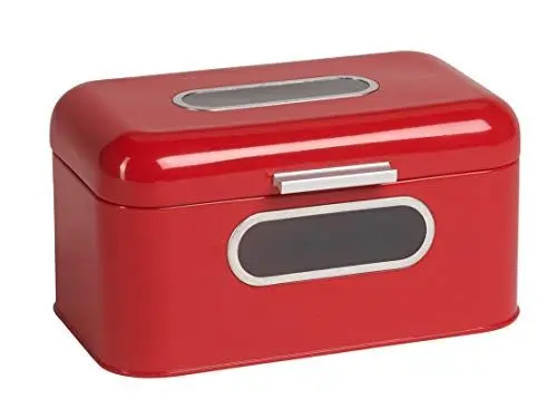 Produktbild: Echtwerk Brotkasten, Retro-Brotbox aus Metall mit Sichtfenster, Platzsparende Aufbewahrungsbox, Brotkorb mit Deckel, “rot“, 30 x 20 x 16.5 cm