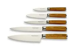 Produktbild: Echtwerk Damastmesser Set 5 teilig, Küchenmesser Set, Kochmesser, Santokumesser, Fleischmesser, Universalmesser, Schälmesser, Damaststahl, Glattschliff, ergonomische Messergriffe aus Pakka-Holz