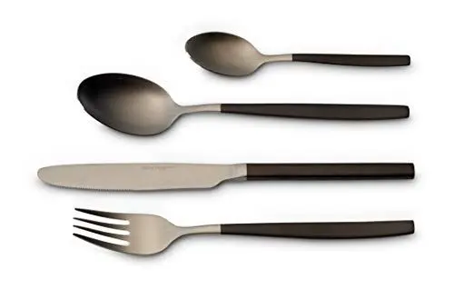 Produktbild: Echtwerk EW-BS-3245E Tafelbesteck Positano Due-Silver/Black Edition, 24-teilig, für 6 Personen, Messer aus Klingenstahl, 18/10 Stahl
