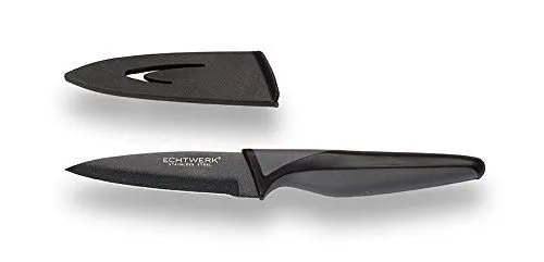 Produktbild: Echtwerk Edelstahl Schälmesser, Gemüsemesser, Obstmesser, hohe Schneidfestigkeit, Klingenschutz, ergonomischer Griff, BlackSteel, Klingenlänge 9 cm, Schwarz