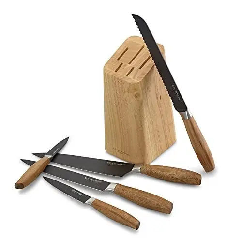 Produktbild: Echtwerk Küchenmesser Set aus hochwertigem Stahl, 6-teiliges Messerset mit Holzblock aus Pakkaholz, Küchenmesser-Set, Spezialstahl, Extrem scharf, Black-Edition