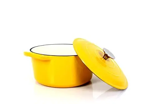 Produktbild: Echtwerk Schmortopf aus Gusseisen mit Emaille-Beschichtung, Gusseisentopf, Bräter mit Deckel, Brotbacktopf rund, Für Backöfen, Grill, BBQ und Induktion geeignet, Gelb, 3,5 L, Ø 22,5 cm, Groß