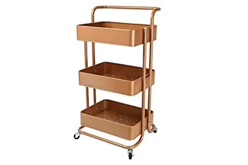 Produktbild: Echtwerk mobiler Servierwagen für Küche/ Bad/ Büro mit 3 Ebenen, Küchenrollwagen, Küchenwagen, Werkzeugwagen, Bastelwagen, Allzweckwagen mit Schiebegriff, Kupfer-Edition, 43 x 32 x 86 cm