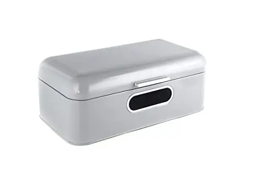 Produktbild: Echtwerk stilvoller Brotkasten, Retro-Brotbox aus Metall mit Sichtfenster, Platzsparende Aufbewahrungsbox, Brotkorb mit Deckel, Grau, 42 x 23 x 16 cm