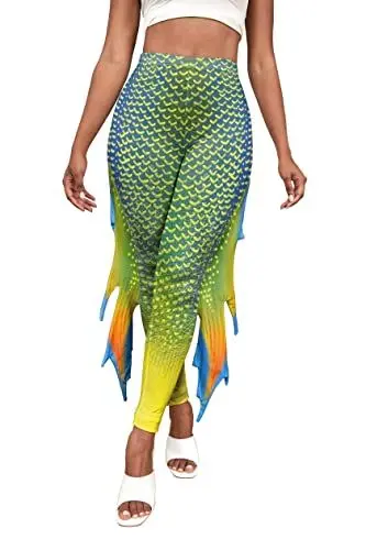 Produktbild: Eciodci Meerjungfrau Print Leggings für Damen Fisch Skala Hohe Taille Yoga Hosen Halloween Kostüm Strumpfhosen(Grün)
