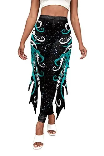 Produktbild: Eciodci Meerjungfrau Yoga Oktopus Print Leggings für Damen Fisch Skala Hohe Taille Hosen Halloween Kostüm Strumpfhosen(Schwarz)