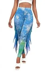 Produktbild: Eciodci Meerjungfrau Yoga Print Leggings für Damen Fisch Skala Hohe Taille Hosen Halloween Kostüm Strumpfhosen(Blau&Weiß)