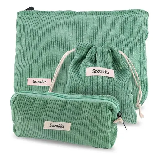 Produktbild: EclipseGuard 3 Stück Kosmetiktasche Damen Multifunktionaler Kosmetiktäschchen Make-up-Tasche Schminktasche Taschen Organizer für Handtasche, Reise Kosmetik Groß Kapazität Kosmetiktasche Mädchen (Grün)