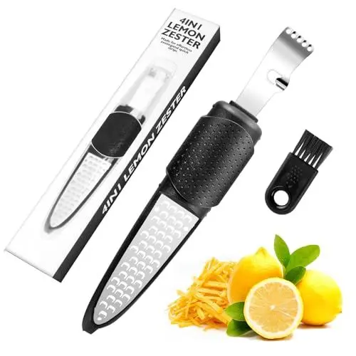 Produktbild: EclipseGuard Zitronen Zester Schäler, 4 in 1 Zitronen Zester und Käsereibe, Zestenreißer Käsereibe, Parmesanreibe Zitronen Reibe Orangenschäle für Gin Cocktails Limetten Orangen Küchen Werkzeug