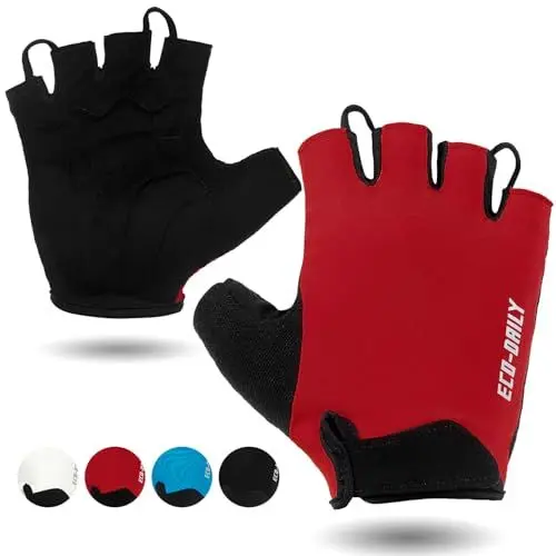 Produktbild: Eco-daily Fahrradhandschuhe Halbfinger Herren Damen,Sommer Fahrrad Handschuh Kurz with Gepolstert Atmungsaktive Radsporthandschuhe für Mountainbike & Rennrad（L,Rot