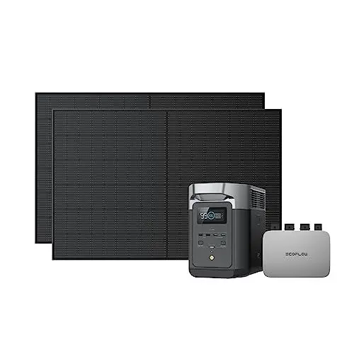 Produktbild: EcoFlow PowerStream Balkonkraftwerk, WLAN netzgekoppelter Mikrowechselrichter, 400W Rigid Solarpanels ×2, 1kWh Delta 2 tragbare Powerstation, App-Steuerung, Energieverbrauchssteuerung