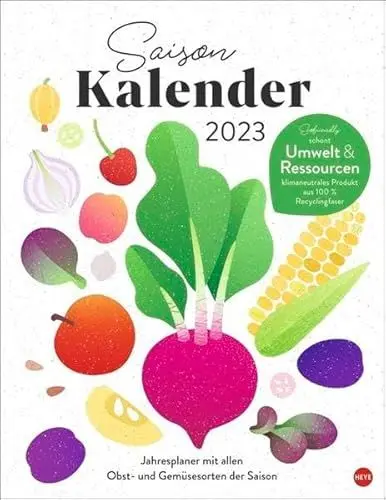 Produktbild: Ecofriendly Saisonkalender 2023. Schön illustrierter Wandkalender mit saisonalen Obst und Gemüse. Nachhaltiger Monats-Kalender zum Aufhängen