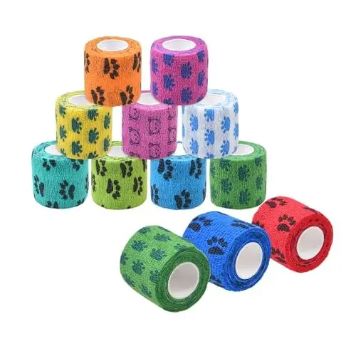 Produktbild: Eco-Fused Selbsthaftender Verband – Verletzungsband für Haustiere, Hunde, Katzen, Pferde – Packung mit 12 – Hundeverband für Beine – Verhindert Lecken – Klebt Nicht am Fell