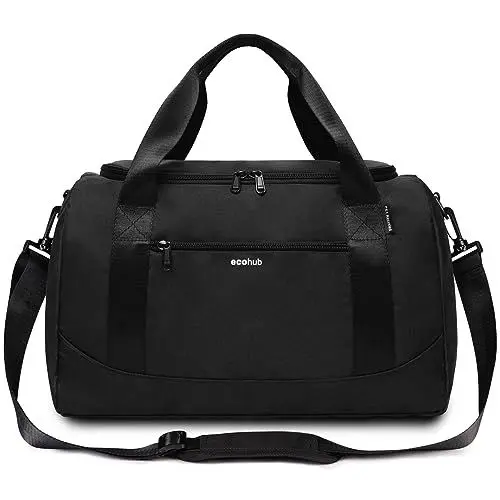 Produktbild: ECOHUB 20L Handgepäck Tasche, für Ryanair handgepäck 40x20x25, Faltbare Reisetasche Handgepäck Flugzeug, Wasserabweisend Sporttasche mit Schultergurt, Weekender Tasche Herren Damen(Schwarz)